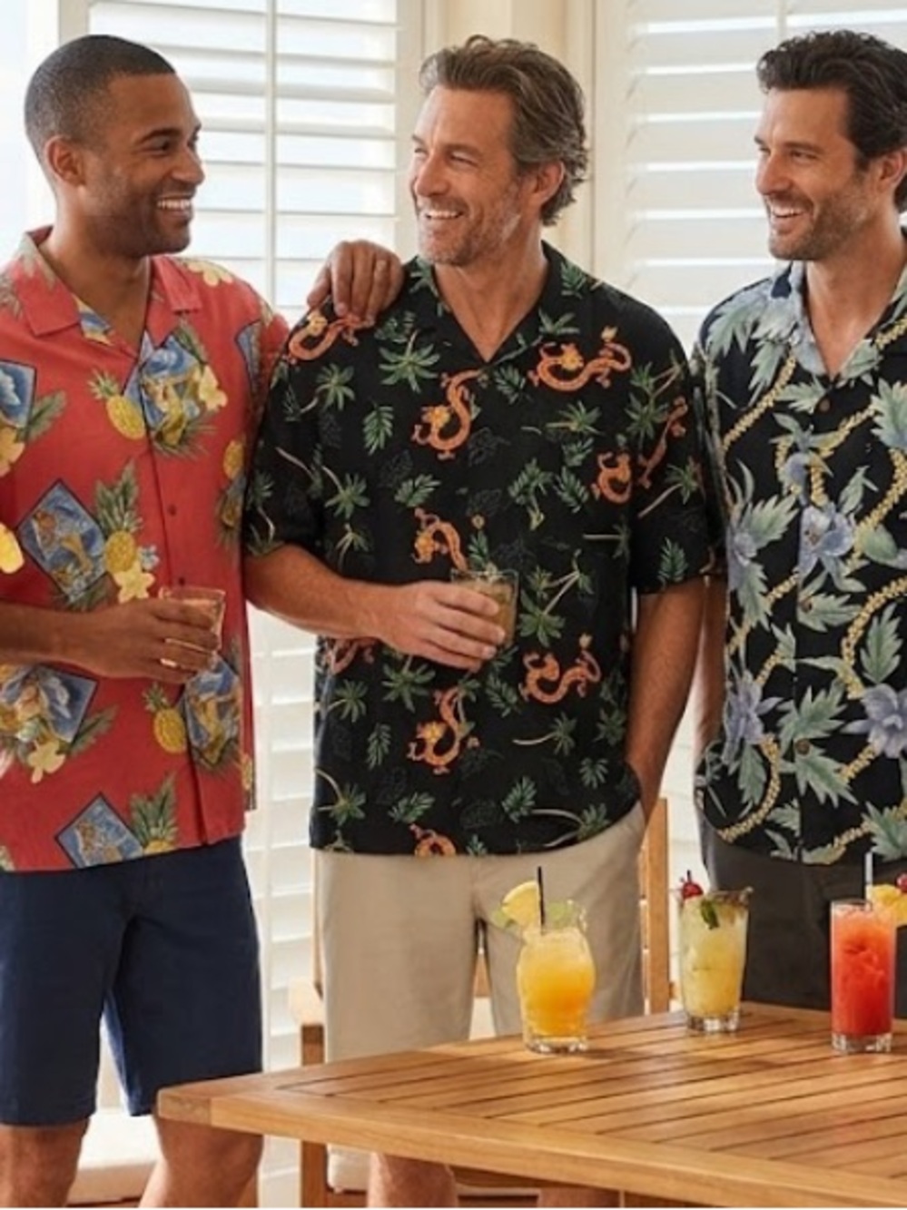 Tommy Bahama Black Camp Shirt with Orange Dragon & Green Palm Print Size Large